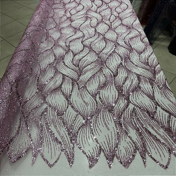 Tule Bordado Diamante Quebrado Rosa