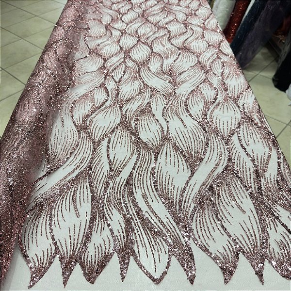 Tule Bordado Diamante Quebrado Rose