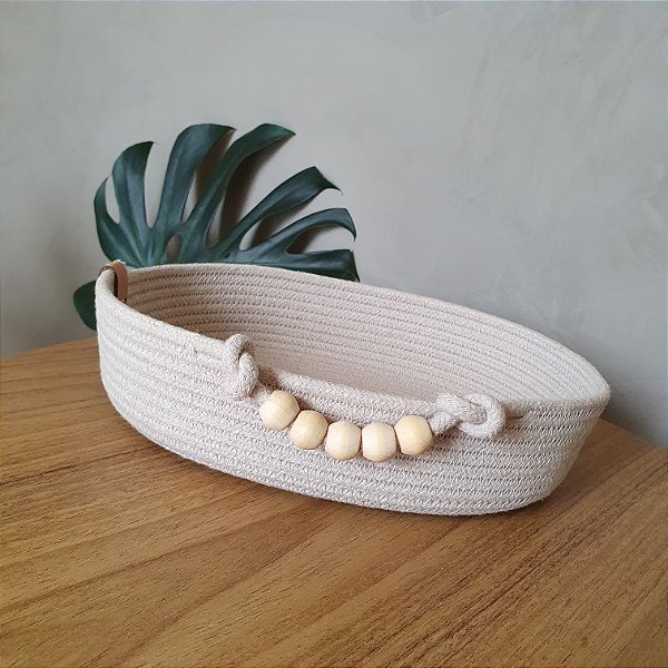 Bandeja Miçangas 25cm x 20cm x 6cm | Corda de Algodão