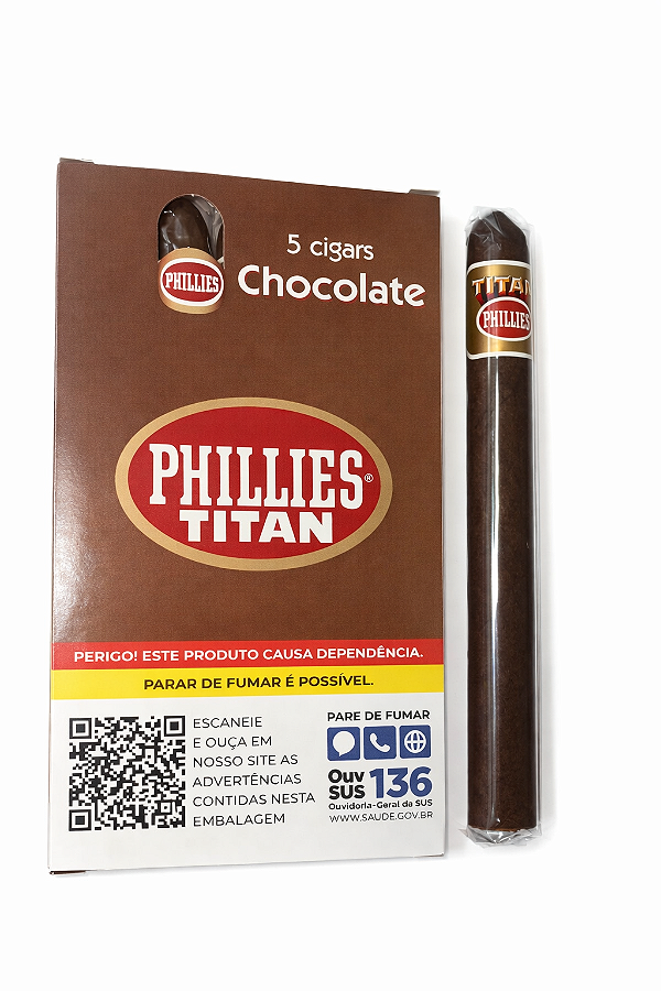 Charuto Phillies Titan Chocolate - Pack com 05 Unidades