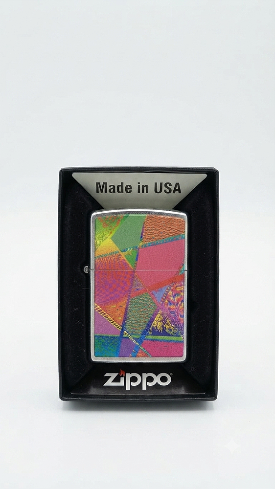 Isqueiro Zippo Geometric Patchwork em Cromo Escovado