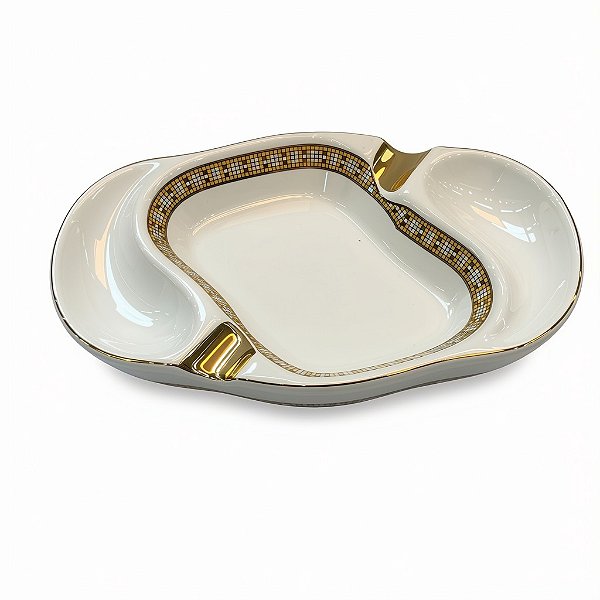 Cinzeiro Luxury para 2 Charutos – Design Branco com Detalhes Dourados