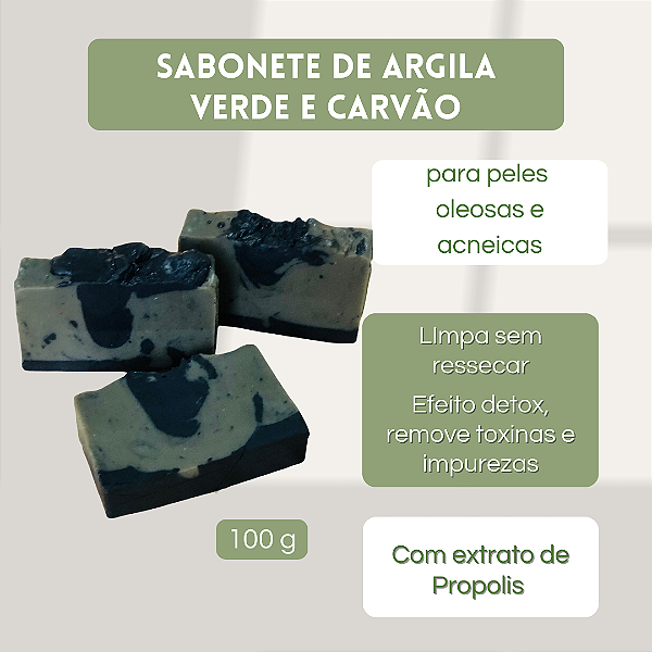 Sabonete Detox Argila Verde e Carvão para pele acneica Ativado