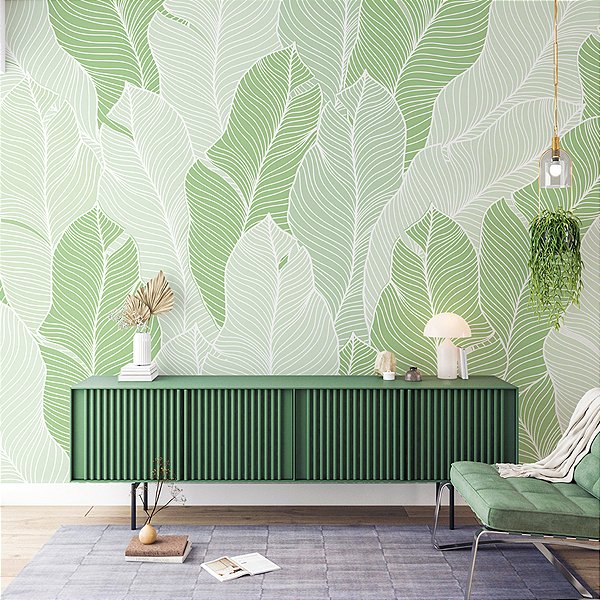 Painel de Parede Personalizado Folhas em Tons Verdes