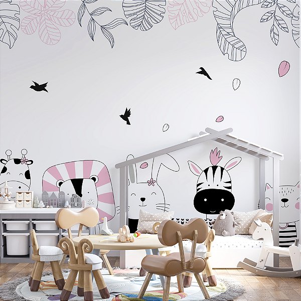 Painel de Parede Personalizado Animaizinhos e Florais