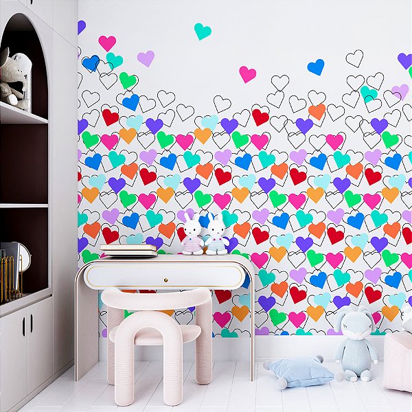 Painel de Parede Personalizado Corações Coloridos