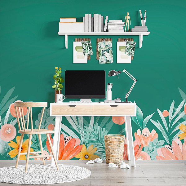 Painel de Parede Personalizado Florais Verdes