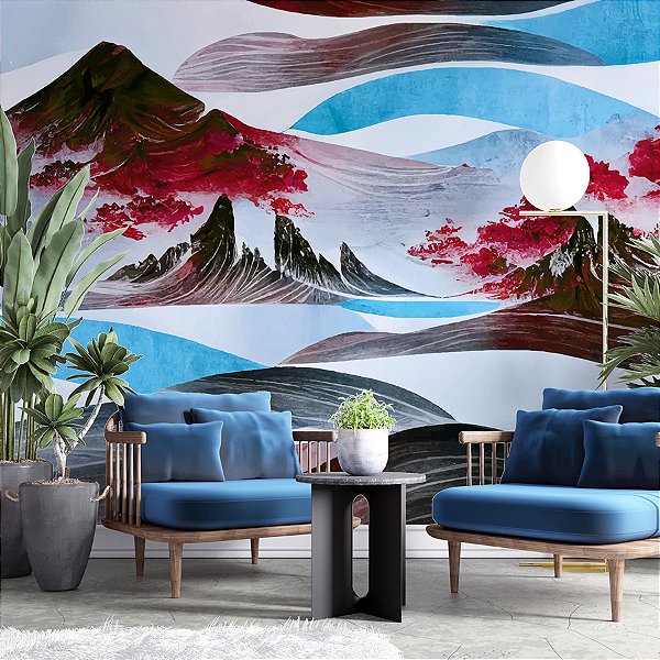 Painel de Parede Personalizado Montanhas de Cerejeiras