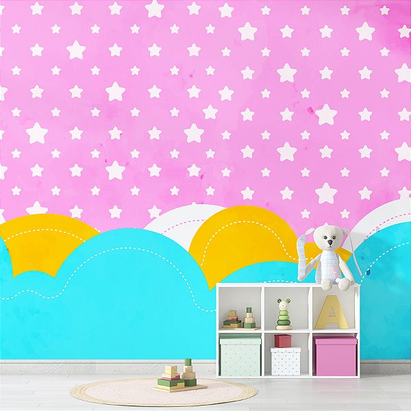 Painel de Parede Personalizado Céu Rosa Estrelado
