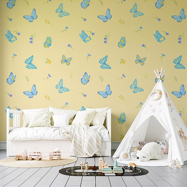 Papel de Parede Borboletas em Creme