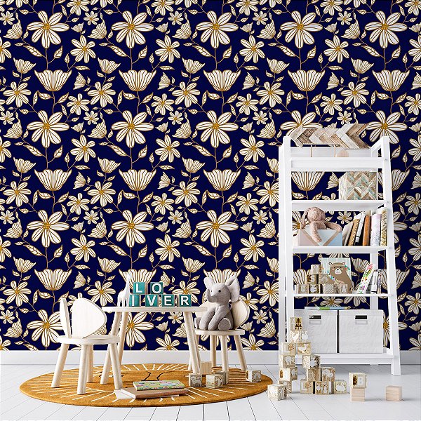 Papel de Parede Flores em Fundo Marinho