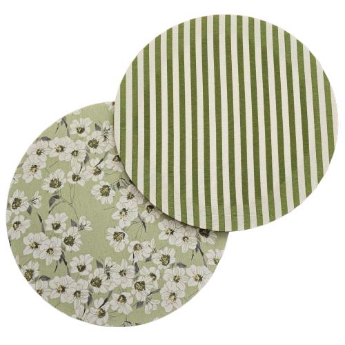 Capa de Sousplat Floral e Listrado Verdes