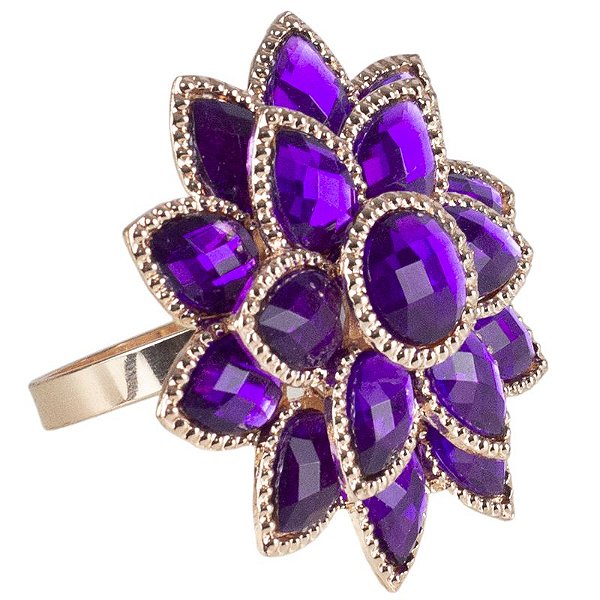 Anel Flor de Pedras Violetas