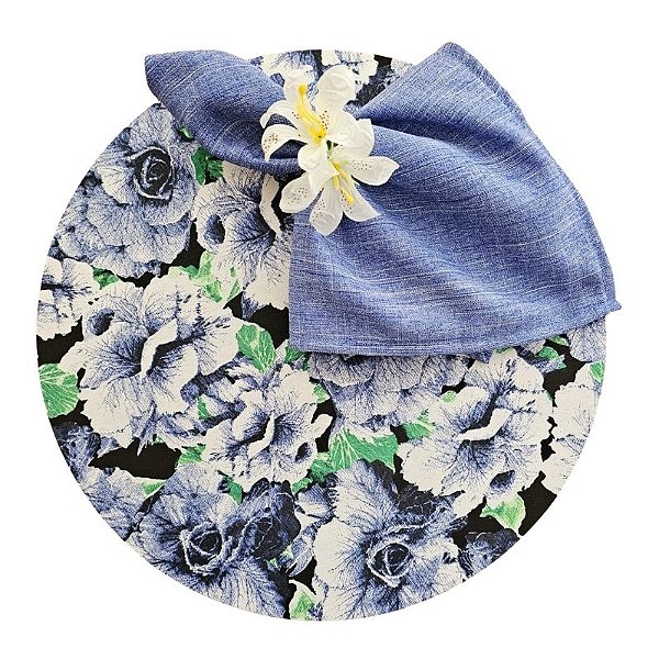 Kit Floral Marinho N3: 1 Capa + 1 Guardanapo + 1 Anel PG