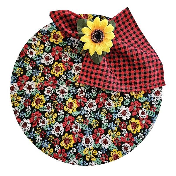 Kit Floral Chita Preta J1: 1 Capa + 1 Guardanapo + 1 Anel PG