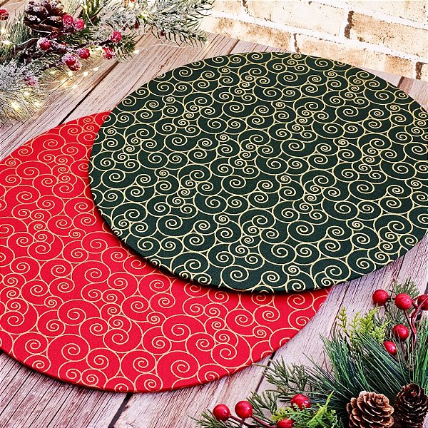 Capa de Sousplat Natal Caracol Verde/Vermelho com Dourado