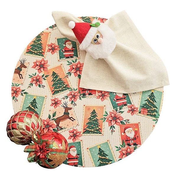 Kit Natal Selos: 1 Capa + 1 Guardanapo + 1 Anel PG
