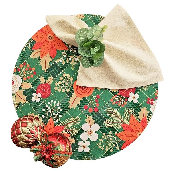 Kit Natal Folhagem: 1 Capa + 1 Guardanapo + 1 Anel PG