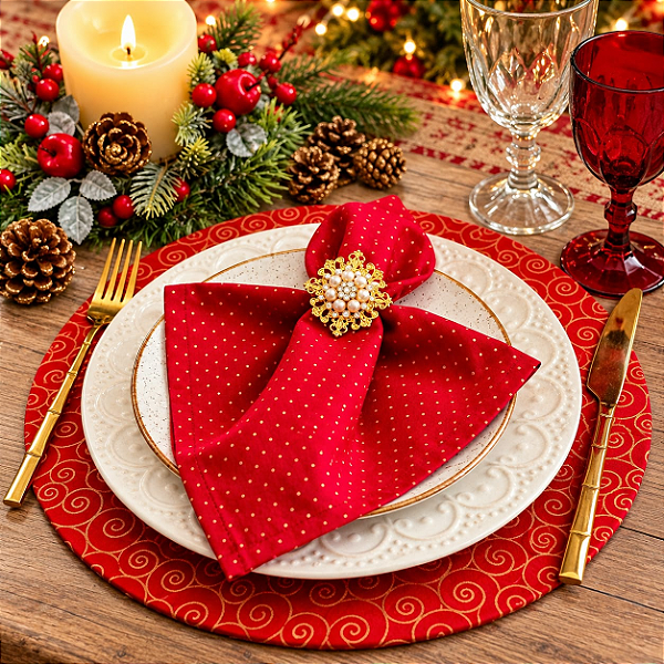 Kit Natal Caracol Vermelho Dourado: 1 Capa + 1 Guardanapo + 1 Anel PG