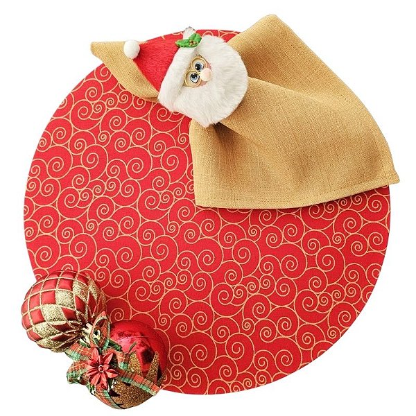 Kit Natal Caracol Vermelho Dourado: 1 Capa + 1 Guardanapo + 1 Anel PG