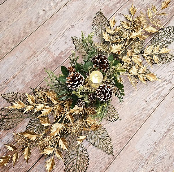 Arranjo de mesa com vela 70×30 cm