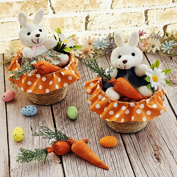 Vaso Páscoa Coelho Poá Laranja