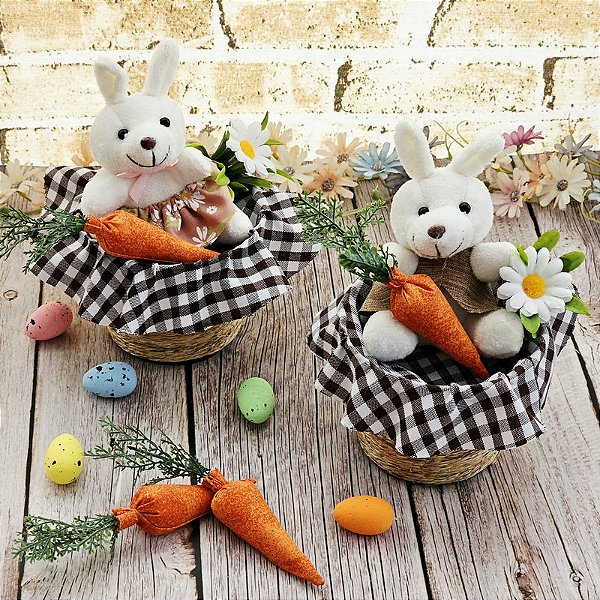 Vaso Páscoa Coelho Xadrez Marrom