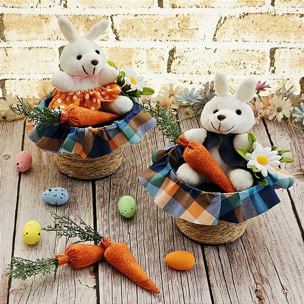 Vaso Páscoa Coelho Xadrez Azul Laranja