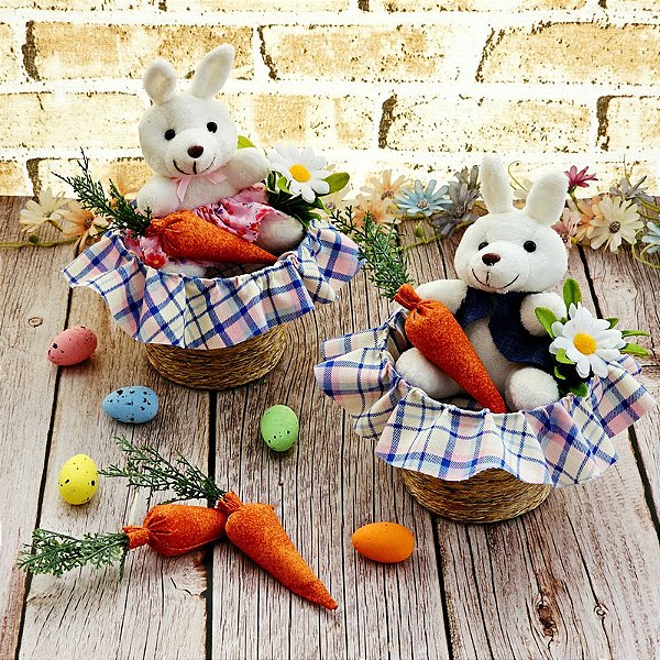 Vaso Páscoa Coelho Xadrez Azul Claro