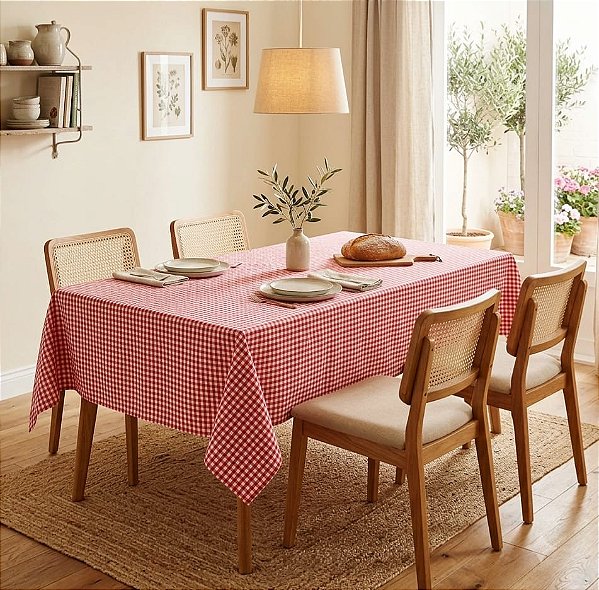 Toalha de Mesa Xadrez Vermelha 4 Lugares 1,70 x 1,40m