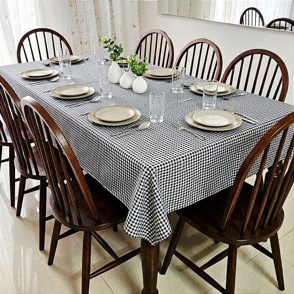 Toalha de Mesa Xadrez Preto 8 Lugares 2,50 x 1,40m