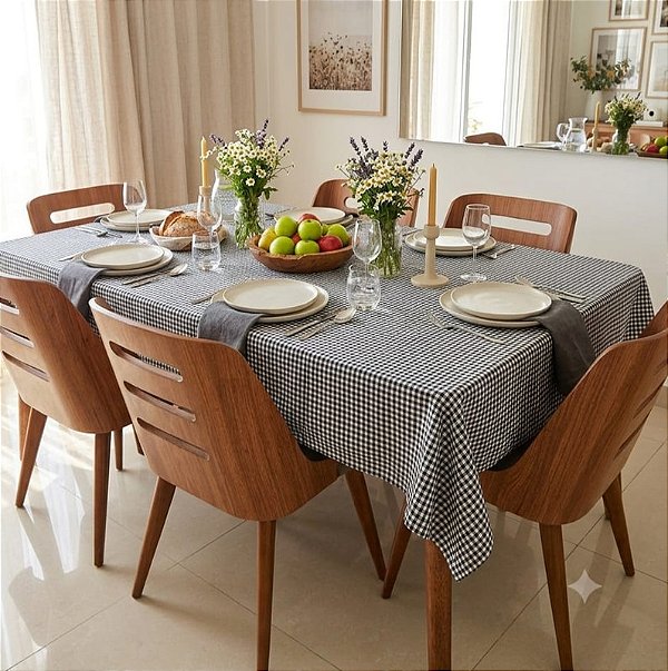 Toalha de Mesa Xadrez Preto 6 Lugares 2 x 1,40m