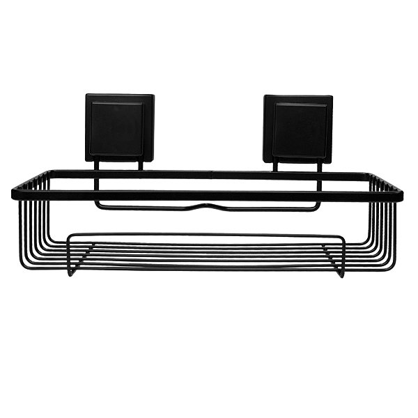 Suporte Moderno Para Shampoo Com Ventosa 28 cm Preto Fosco de Alta Resistencia