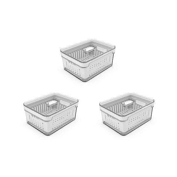 Kit Organizador De Geladeira Ervas Frutas Legumes Clear Fresh Com Cesto 2,2 Litros