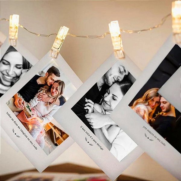 Varal Pregador de Led com 10 Fotos Polaroid Personalizada