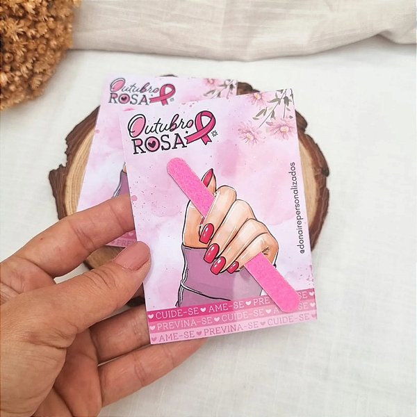 Card com mini lixa Outubro Rosa