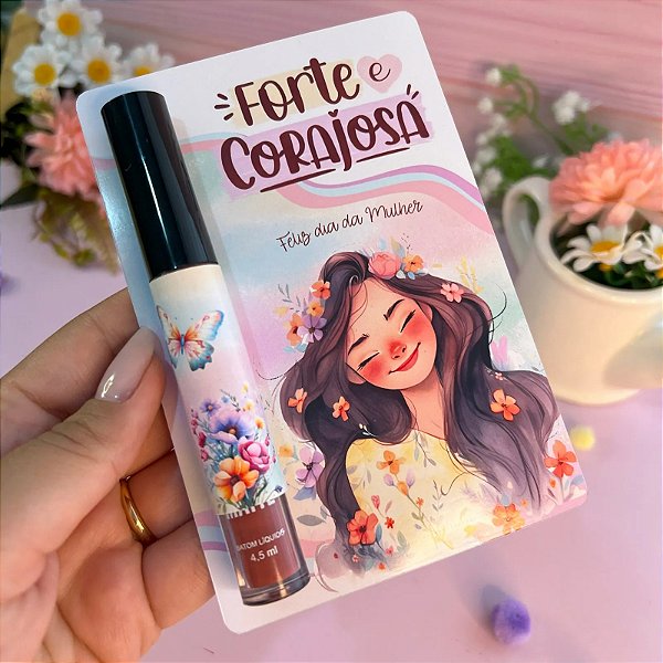 Card com brilho labial ou batom Dia das Mulheres