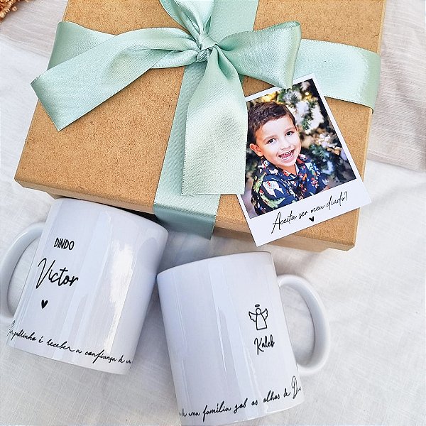 Caixa Canecas Personalizada Dindos Casal Foto
