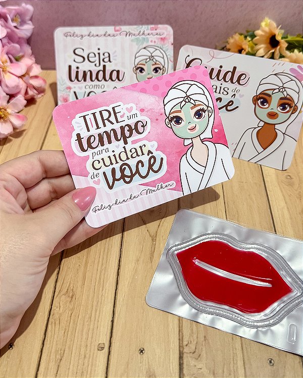 Card com máscara labial Dia das Mulheres