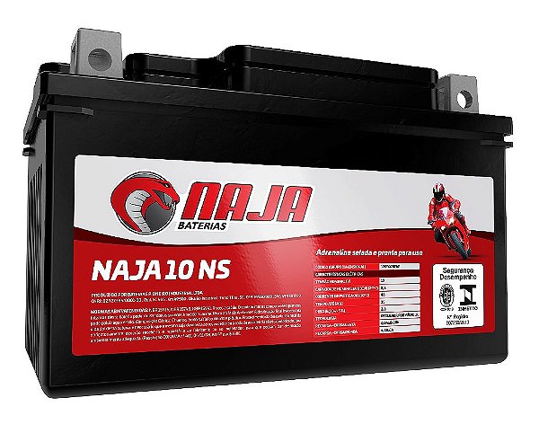 Bateria de Moto Naja 10 Ns 12V 8,6 Ah S1000Rr Cbr 600 Cb 500