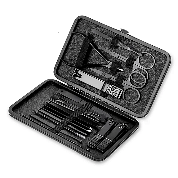 Kit Manicure com 15 peças em aço inox PRETO #