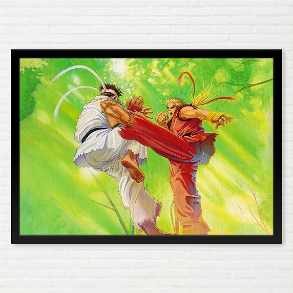 Quadro Street Fighter Zero/Alpha Ryu e Ken Lutando ARTE - Pôster Arcade Capcom