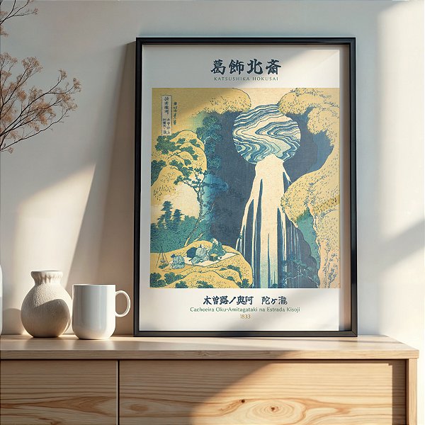 Quadro As Cataratas Amida nos Confins da Estrada Kisokaidō Hokusai