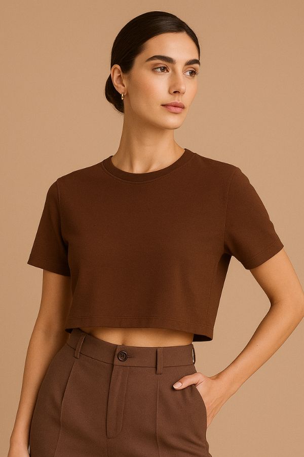 Cropped Feminino Gola Media Malha Menegotti Linha Premium