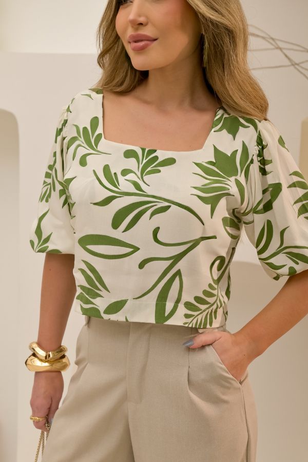 Blusa Cropped Decote Quadrado – Viscose Pura
