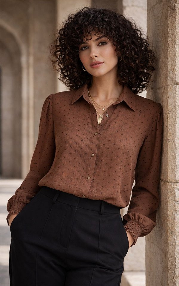 Camisa Feminina Poá Flocado