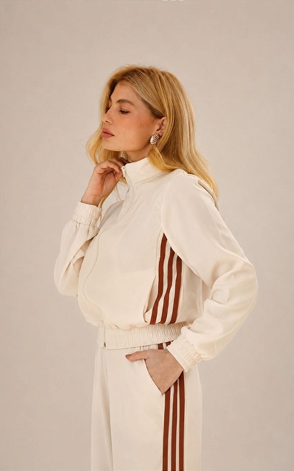 Jaqueta Feminina Crepe Com Listras