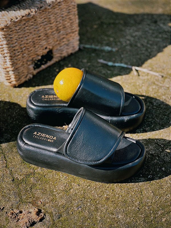 Flatform Capri | velcro couro preto