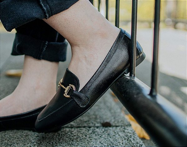 Mocassim Versalhes | couro preto