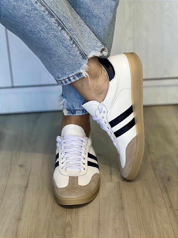 Tênis Celine | Couro branco listras